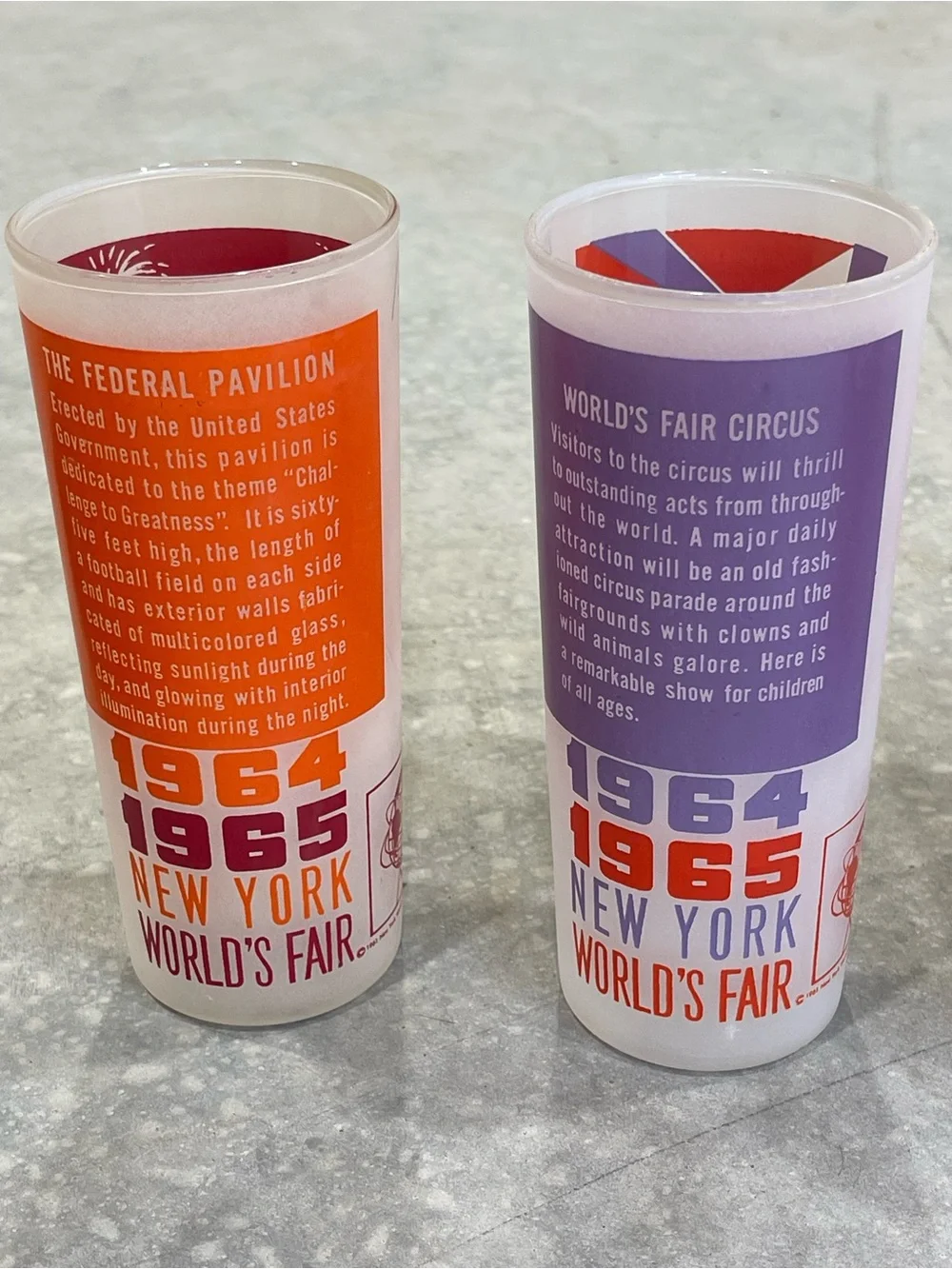 VTG 1964-65 New York World’s Fair Souvenir Drinking Glasses Set of 5 (6 total)